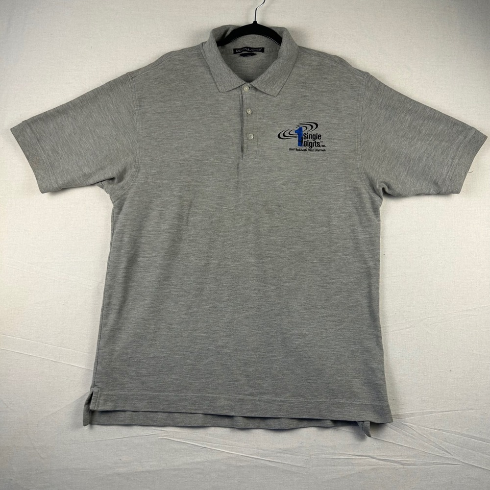 Devon & Jones Mens XL Gray Short Sleeve Polo Shirt Single Digits Logo Cotton